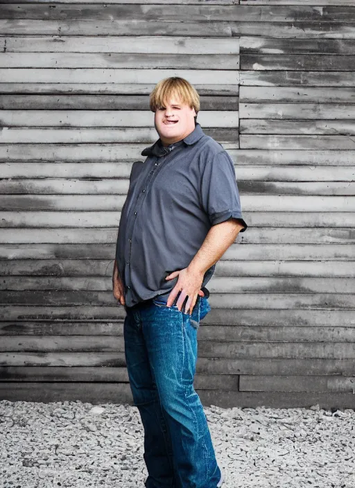 Prompt: DSLR photo portrait still of 58 year old age 58 Chris Farley at age 58!!!, 85mm f1.8