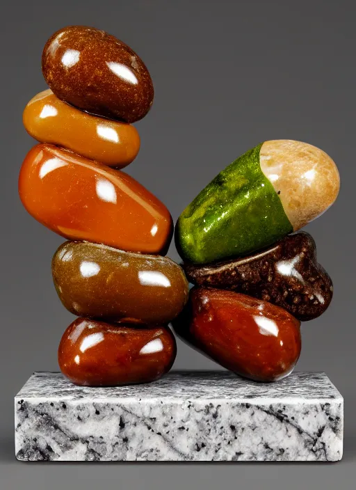 Image similar to marble, caramel and pickle conglomerate, museum sculpture, award - winning, 4 k, 3 3 mm photo