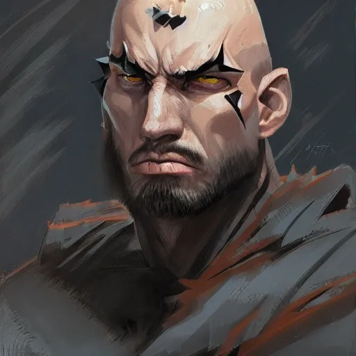 Image similar to portrait bald man, black spikes through his eyes, official fanart behance hd artstation by jesper ejsing