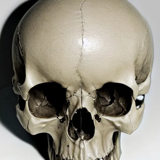 Image similar to real human skull with circluar digital eyes