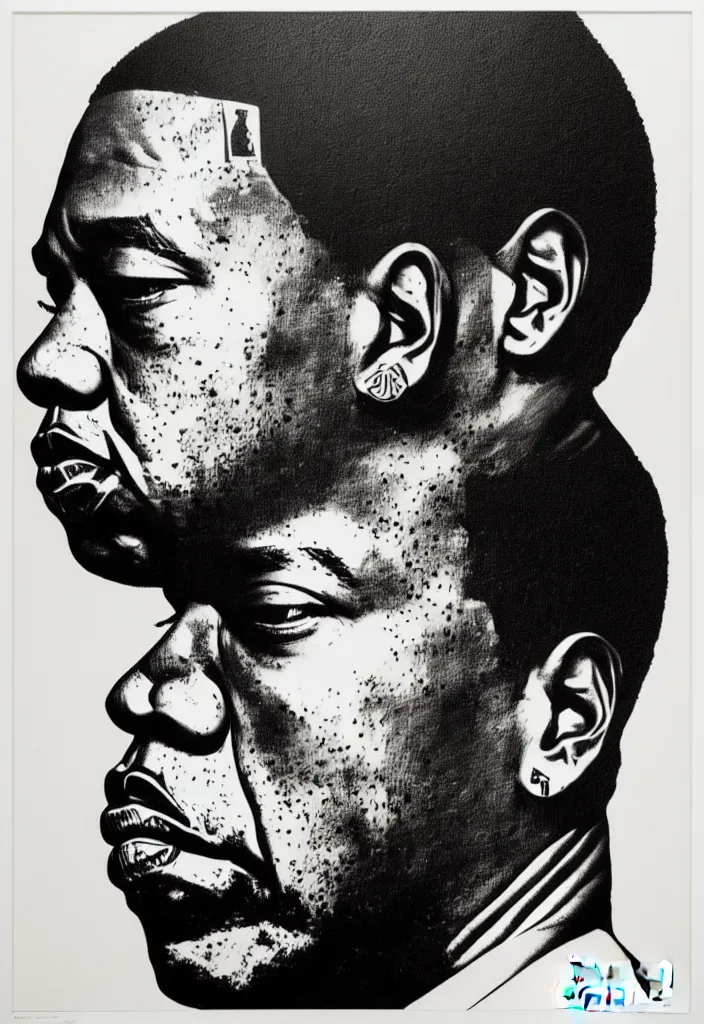 Prompt: Sideview Portrait of jay z by Shepard Fairey