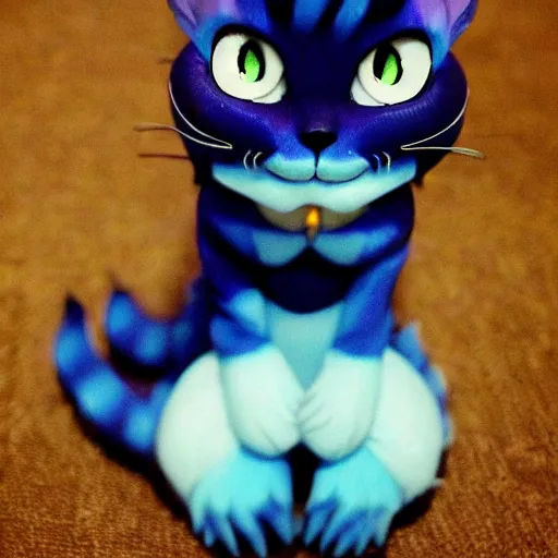 Image similar to a cute bluish black cheshire cat by makoto shinkai