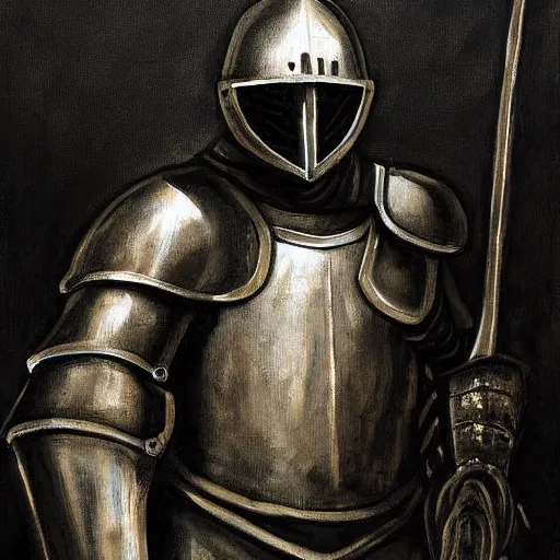 Prompt: knight in armor painting dark atmosphere