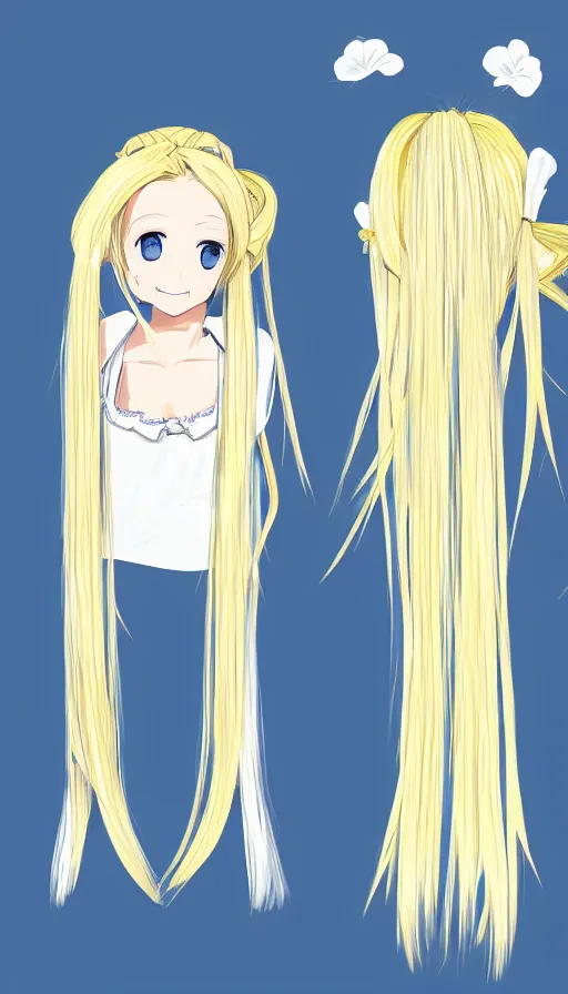 Prompt: illustration of blonde twintail hair anime girl