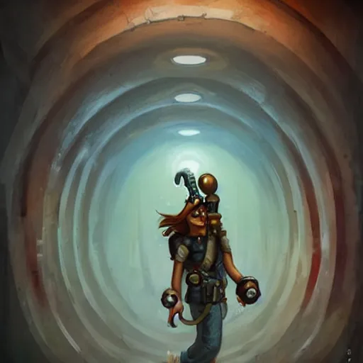 Image similar to beautiful plumber posing in tunnel portrait cinematic by peter mohrbacher