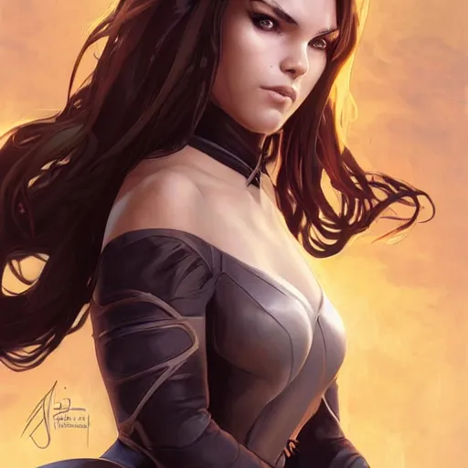 Prompt: character concept, portrait, symmetrical head - on centralized, young women with dark ninja clothes. detailed, high quality, dynamic lightning, fantasy, scenematic. artwork by artgerm, wlop, alex ross, greg rutknowski, alphonse mucha