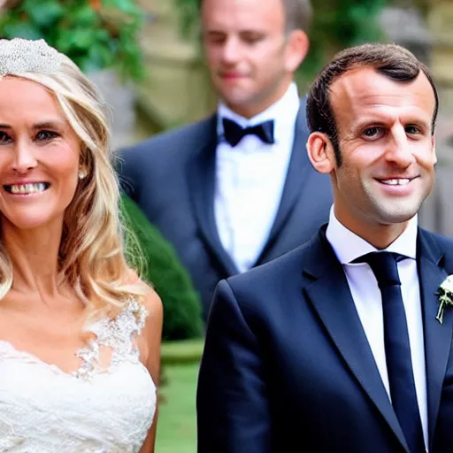 Prompt: wedding of Emmanuel Macron and Adriana Karembeu