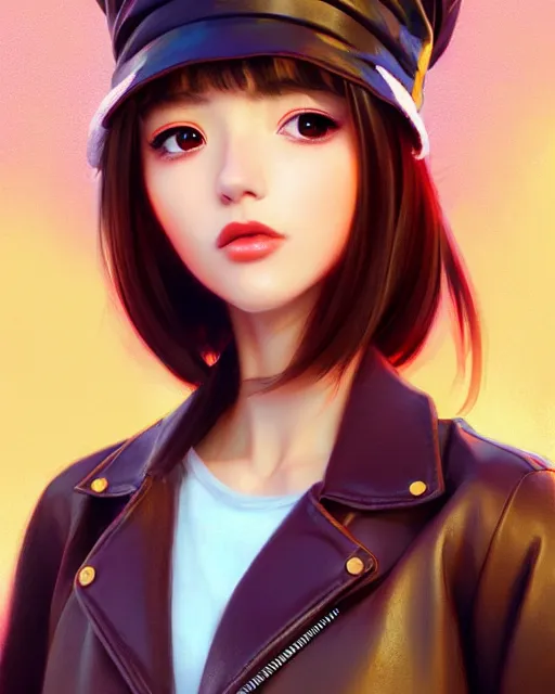 Prompt: mango girl wearing a candy hat and leather jacket, fine detail!! anime!! realistic shaded lighting!!, kim hyun joo, digital painting by ilya kuvshinov, magali villeneuve, artgerm, jeremy lipkin and michael garmash and rob rey