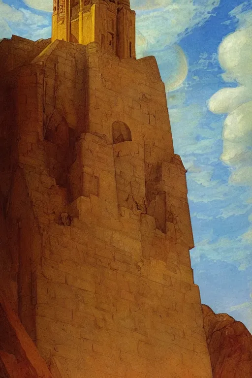 Prompt: holy painted tower of the moon, by Sylvain Sarrailh and Nicholas Roerich and Annie Swynnerton and Gaston Bussière, dramatic cinematic lighting , ornate architecture, sacred artifacts, lost civilizations, smooth, sharp focus, extremely detailed