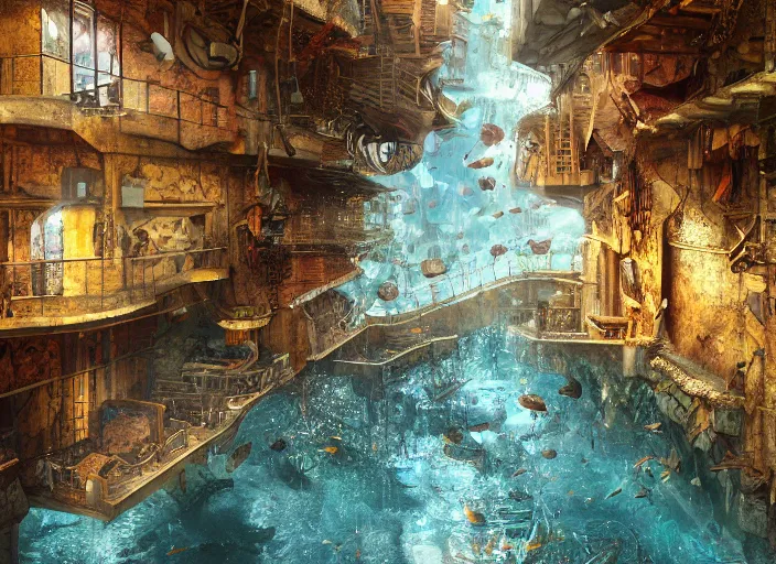 Image similar to cathedral favela, underwater environment, scenery, professional, award - winning, trending on artstation, hyper detailed, realistic, beautiful, emotional, shiny, golden, picture