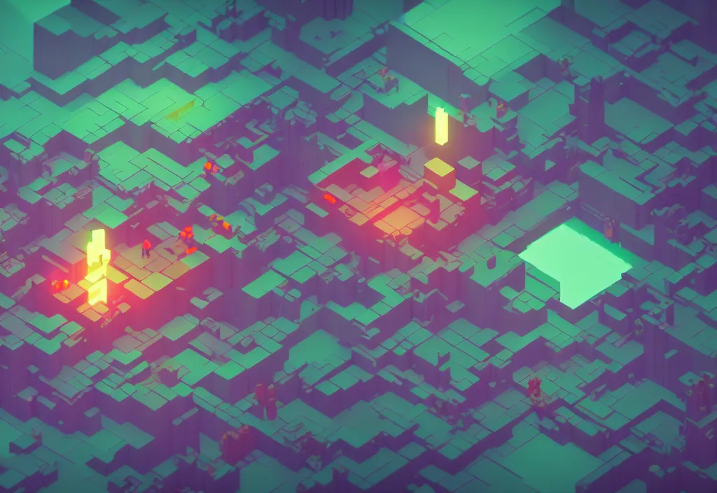 Image similar to isometric hyperlight drifter magicavoxel cinematic lighting, 4k