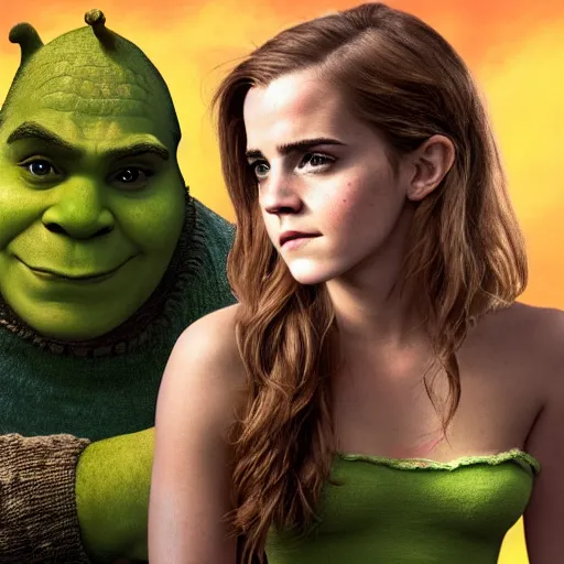 Prompt: Emma Watson starring as shrek in a live action movie