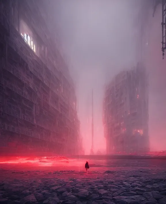 Prompt: surreal romantic prometheus horizontal white exploration base, red lights, building architecture by ruan jia, futuristic blame, white architecture in the beach in iceland, foggy, highly detailed, digital painting, arstation, concept art, hyperealistic octane render, unreal engine