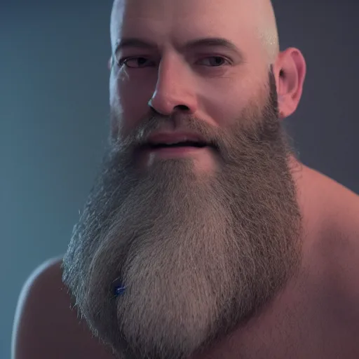 Image similar to portrait of jacques, hyper realistic, beard, no hair, octane render, cinematic, movie screenshot,