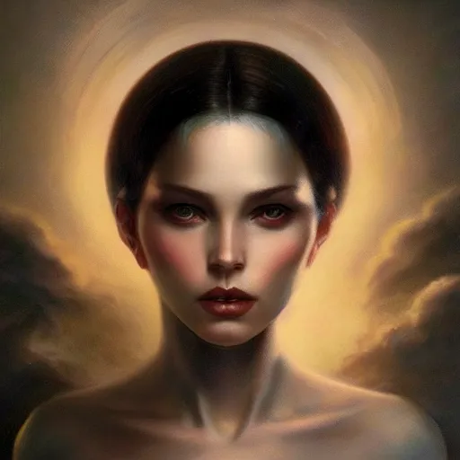 Image similar to a beautiful portrait of a celestial goddess by Jim Burns and Tom Bagshaw, Trending on Artstation