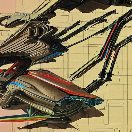 Prompt: coloured pencil drawing of scifi tech hardsurface shape form exploration, big medium small, artstation, colored marker, paper collage, syd mead, hr giger, concept art