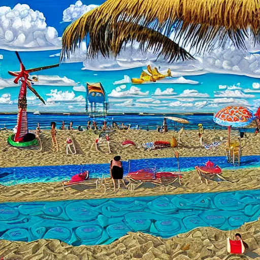 Prompt: a glitch in the simulation, summer day at the beach, sunny, fun, highly detailed, intricate, ornate, mesmerizing