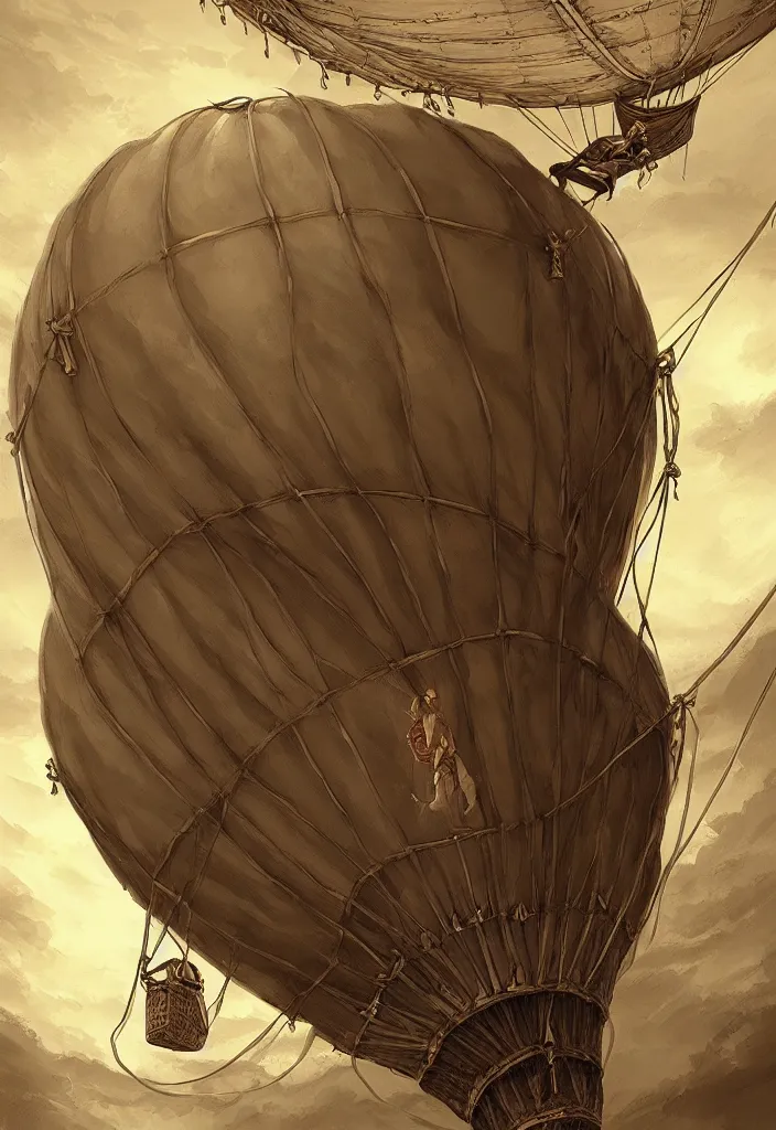 Image similar to old air balloon, epic fantasy, detailed, intricate, digital painting, concept art, realistic, smooth, focus, rim light