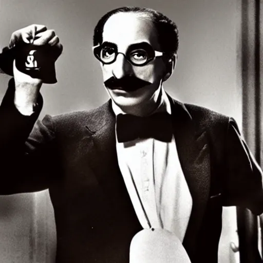 Image similar to Groucho Marx as Agent 47 in 'Hitman'