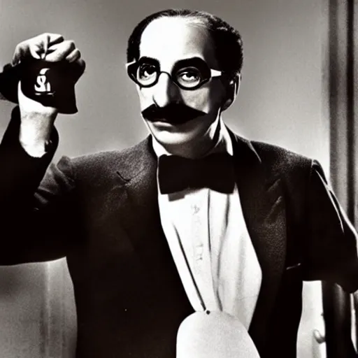 Prompt: Groucho Marx as Agent 47 in 'Hitman'