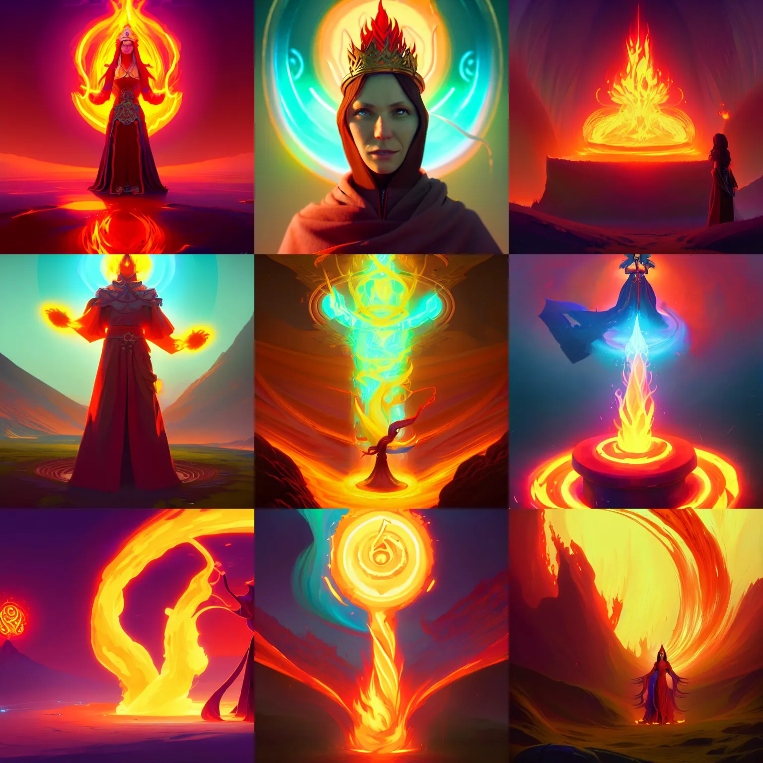 Prompt: holy flame crown spell, no people, hearthstone, digital painting art, fantasy game spell symbol, matte painting concept art, art nouveau, swirly vibrant color lines, aesthetic octane render, 8 k hd resolution, by ilya kuvshinov and cushart krentz and gilleard james and greg rutkowski