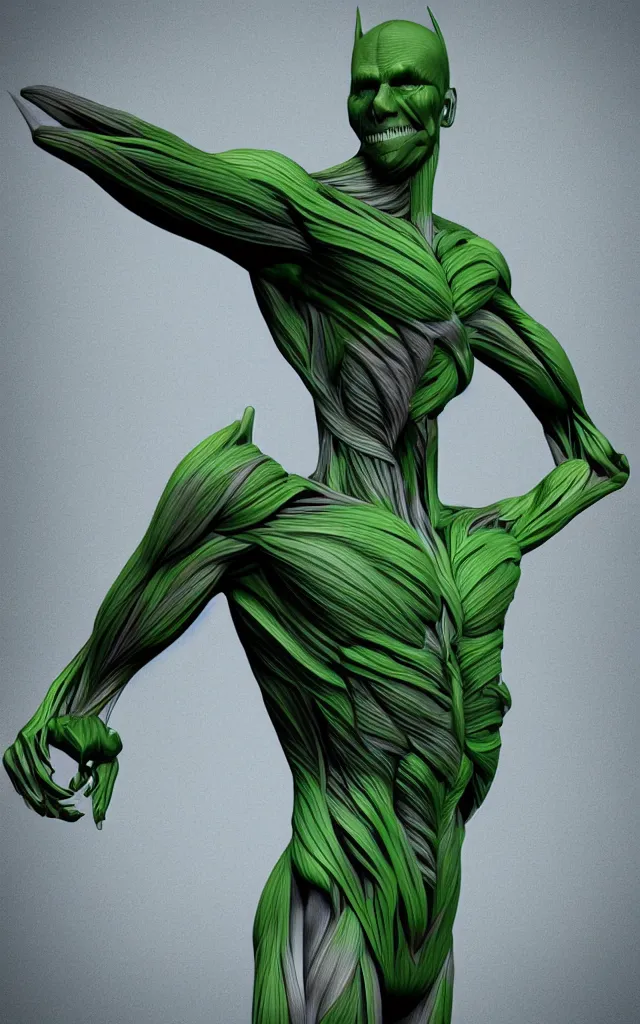 Image similar to intricated scientific medical 3d animation of the muscles and veins of a bat with a heart in their hands photography 3d octane plastic render green chroma key