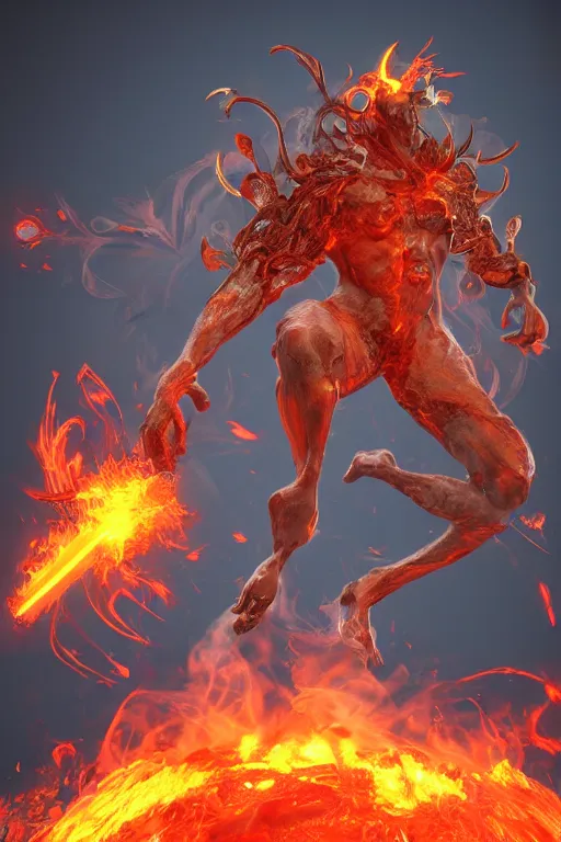 Image similar to fire wielding elemental being, character concept, hyper detailed, fractal, ray tracing, 4k