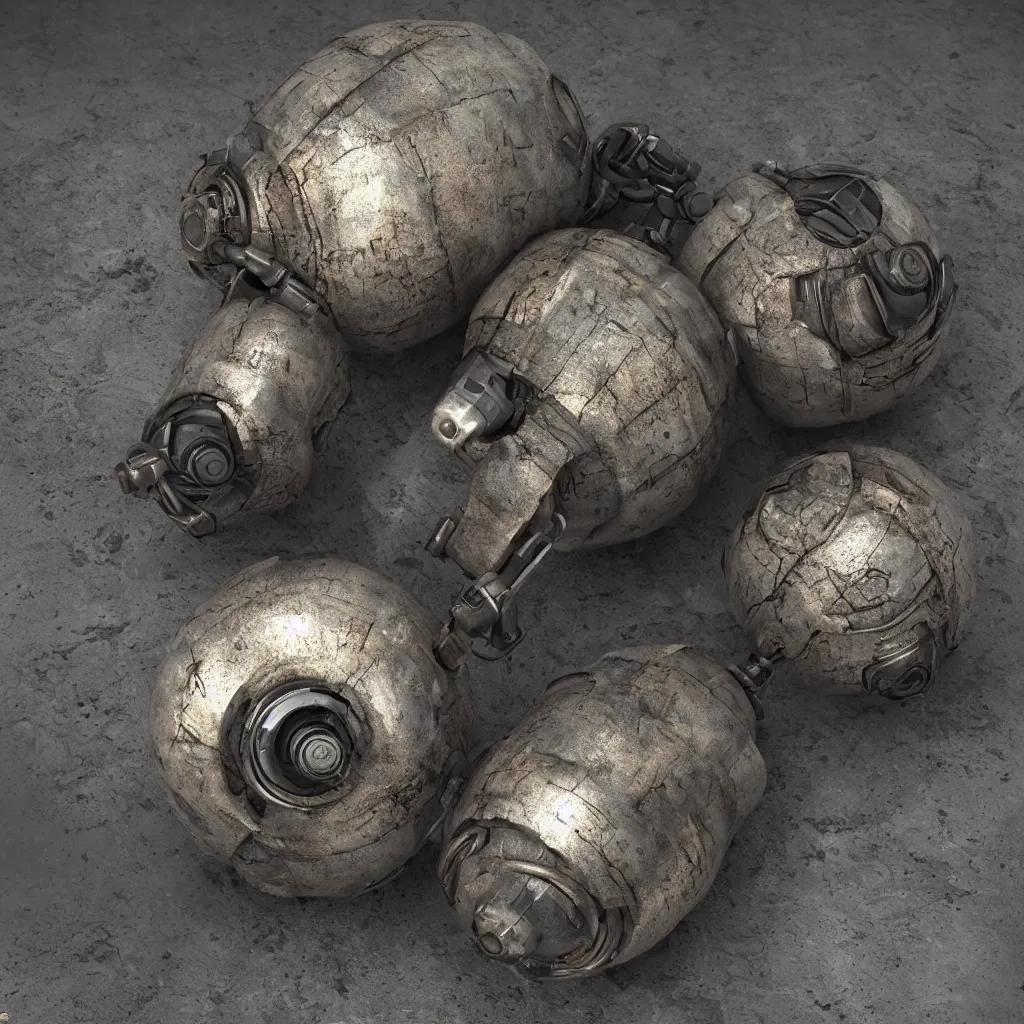 Prompt: a cyberpunk energy grenade, photo realistic weathered materials, highly detailed, octane render