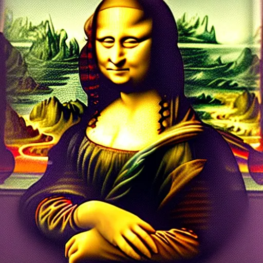 Image similar to mona lisa smelling something really bad and making a face