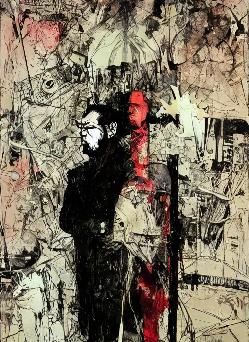 Image similar to Politicians hide themselves away, They only started the war, Why should they go out to fight, They leave that role to the poor, creepy, diabolical, dark, mystical, intrincate, maximalism, Illustration by Alex maleev, James Jean, Adrian Ghenie and Francis Bacon