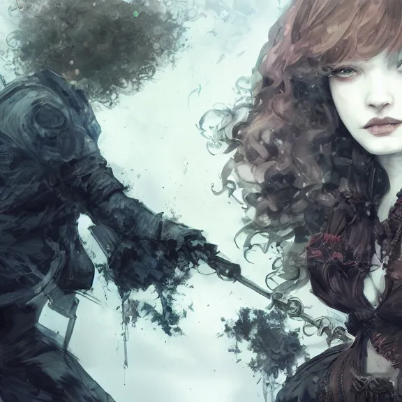 Image similar to christina hendricks!!! goth, tankoban, 4 k, tone mapping, akihiko yoshida, james jean andrei riabovitchev marc simonetti, yoshitaka amano, long hair, curly, h. hydrochaeri