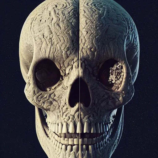 Image similar to portrait_of_a_melting_skull._intricate_abstract._intricate_artwork._by_Tooth_Wu_wlop_beeple_dan_mumford._octane_render_trending_on_artstat