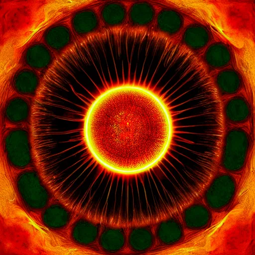 Image similar to a panopticon of the flaming eye of sauron, digital art, detailed