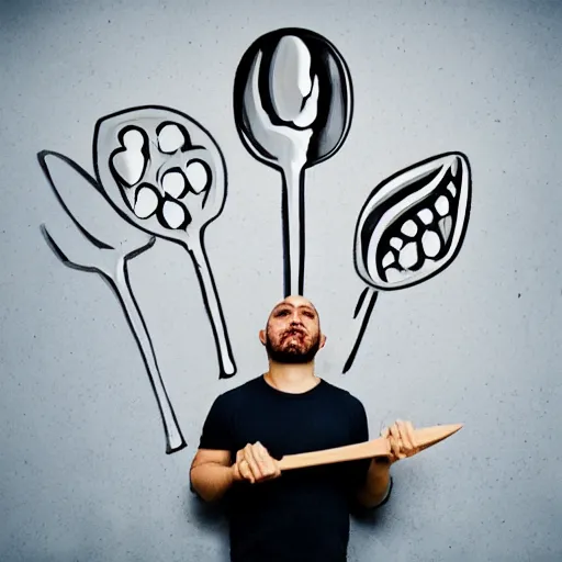 Image similar to man holding giant spoon saying only a spoonful