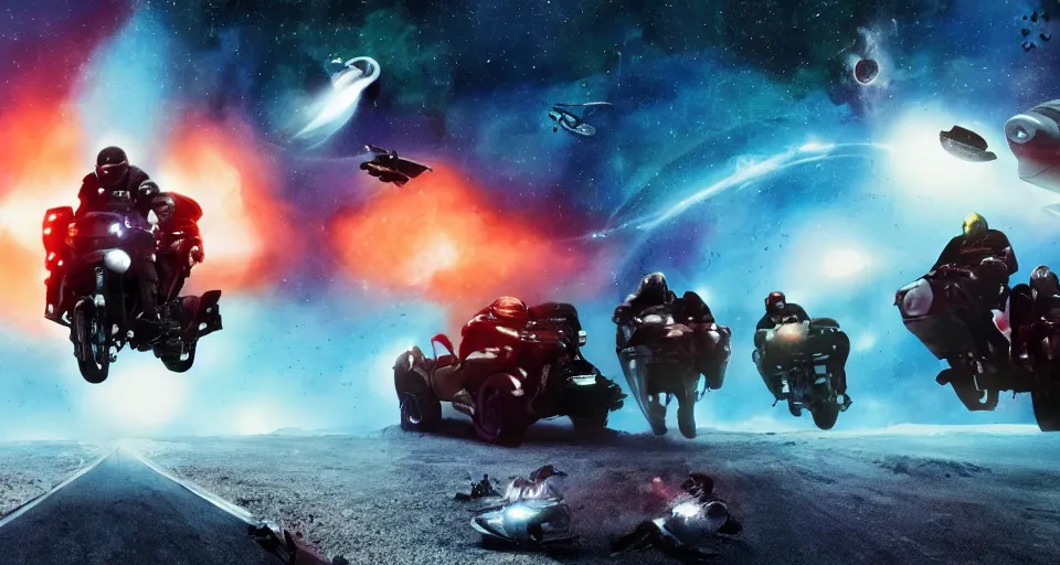 Image similar to film still of the Space Riders movie directed by Denis Villeneuve