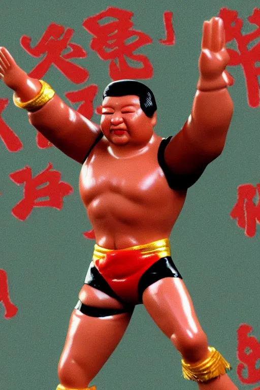 Image similar to detailed illustration, xi jinping as a 1 9 8 0 s wrestling action figure, 习 近 平