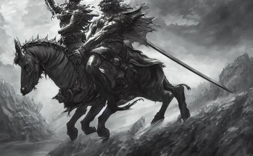 Image similar to a knight with a large sword, advanced lighting technology, digital painting masterpiece by kentaro miura and frank frazetta, hyper detailed, realism, gorgeous, beautiful, 4 k manga wallpaper, inspired by berserk, elden ring concept art, dungeons and dragons