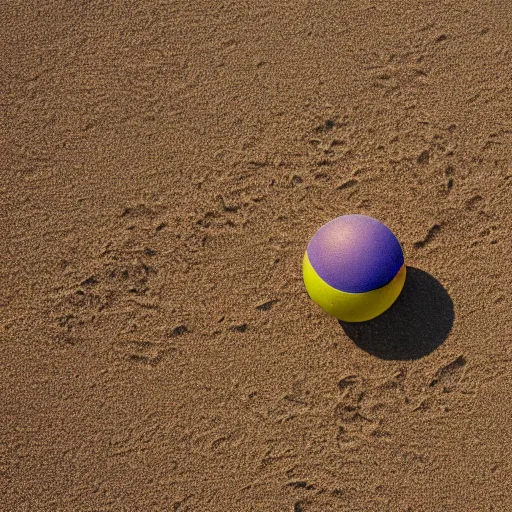 Prompt: ball made of Sand floating above water