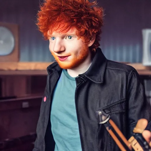 Prompt: ed sheeran as spike spiegel from cowboy bebop, cinematic, 4 k, realistic, wide angle lens. 8 k, hyperdetailed, precise, low - lighting