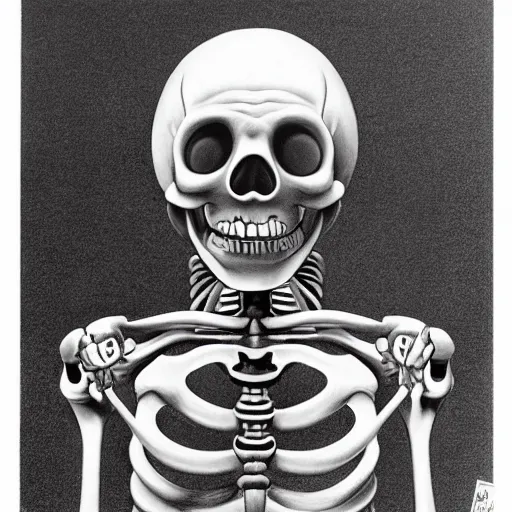 Prompt: ron english drawing teletubbies skeleton anatomy self portrait, hyperrealism