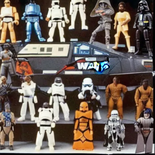 Image similar to star wars action figures, vintage, 1980s