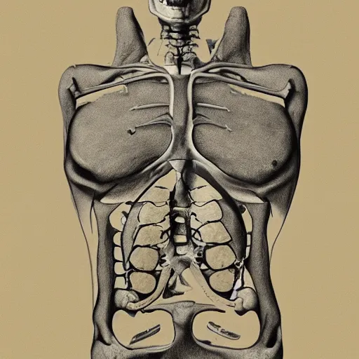 Prompt: anatomical drawing of a person whos bones were replaced with computronium