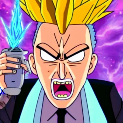 Image similar to rick sanchez of rick & morty going super saiyan