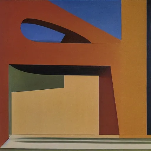 Image similar to a painting by giorgio de chirico and tadao ando of an abstract complex sculpture by the caretaker