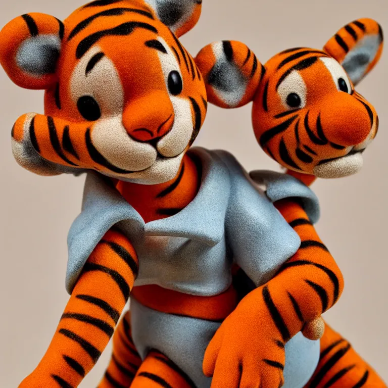 Image similar to tigger figurine, 1 9 6 0 s, realistic, dslr photo, product shot