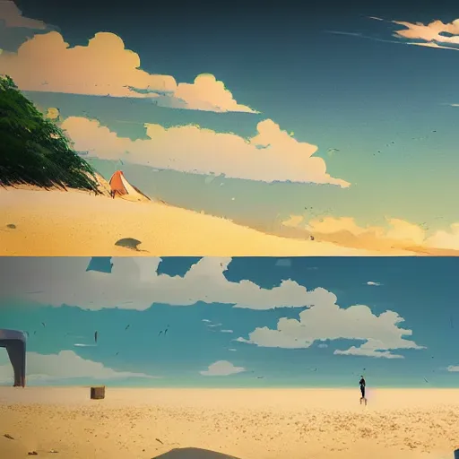 Prompt: beautiful beach landscape by makoto shinkai