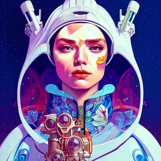 Prompt: high quality high detail portrait of a snow queen diesel punk character in an futuristic world, tristan eaton, victo ngai, artgerm, rhads, ross draws, hyperrealism, intricate detailed, alphonse mucha, pastel colors, vintage, artstation,