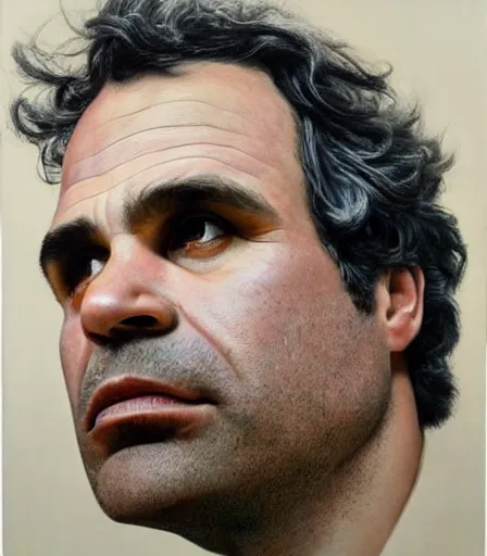 Image similar to a high quality, high detail, photorealistic portrait of mark ruffalo by james nachtwey and lucian freud, zdzisław beksinski