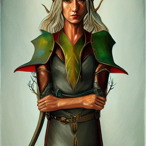 Prompt: portrait painting of an androgynous elven warrior