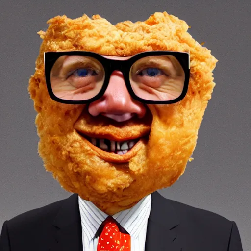 Image similar to bill barr face as a fried chicken, 8 k, ultra realistic details